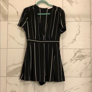 black and white stripped romper